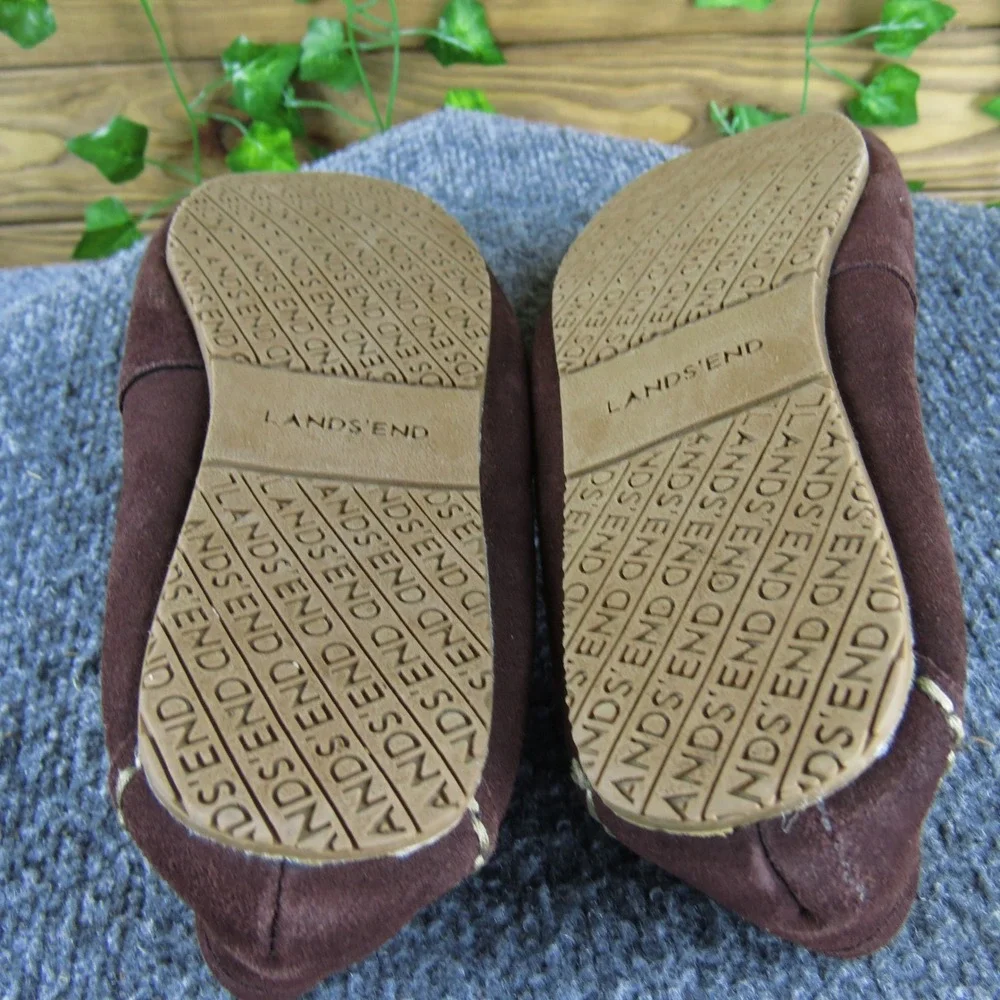 Lands' End Boys 7 Brown Suede Moccasin‎ Slippers Faux Fur Lined Indoor Outdoor